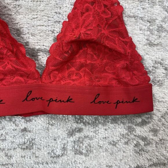Victoria Secret PINK Lace Bralette Padded Red Bra Floral Bralette Size XS - Picture 2 of 6